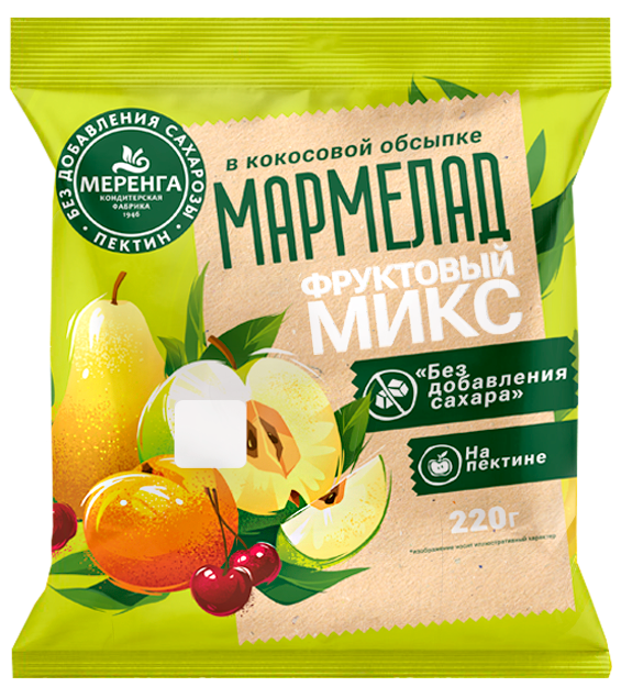 №1 Меренга Мармелад без сахара в кокосовой обсыпке Фруктовый микс, 220г   в Большом Камне